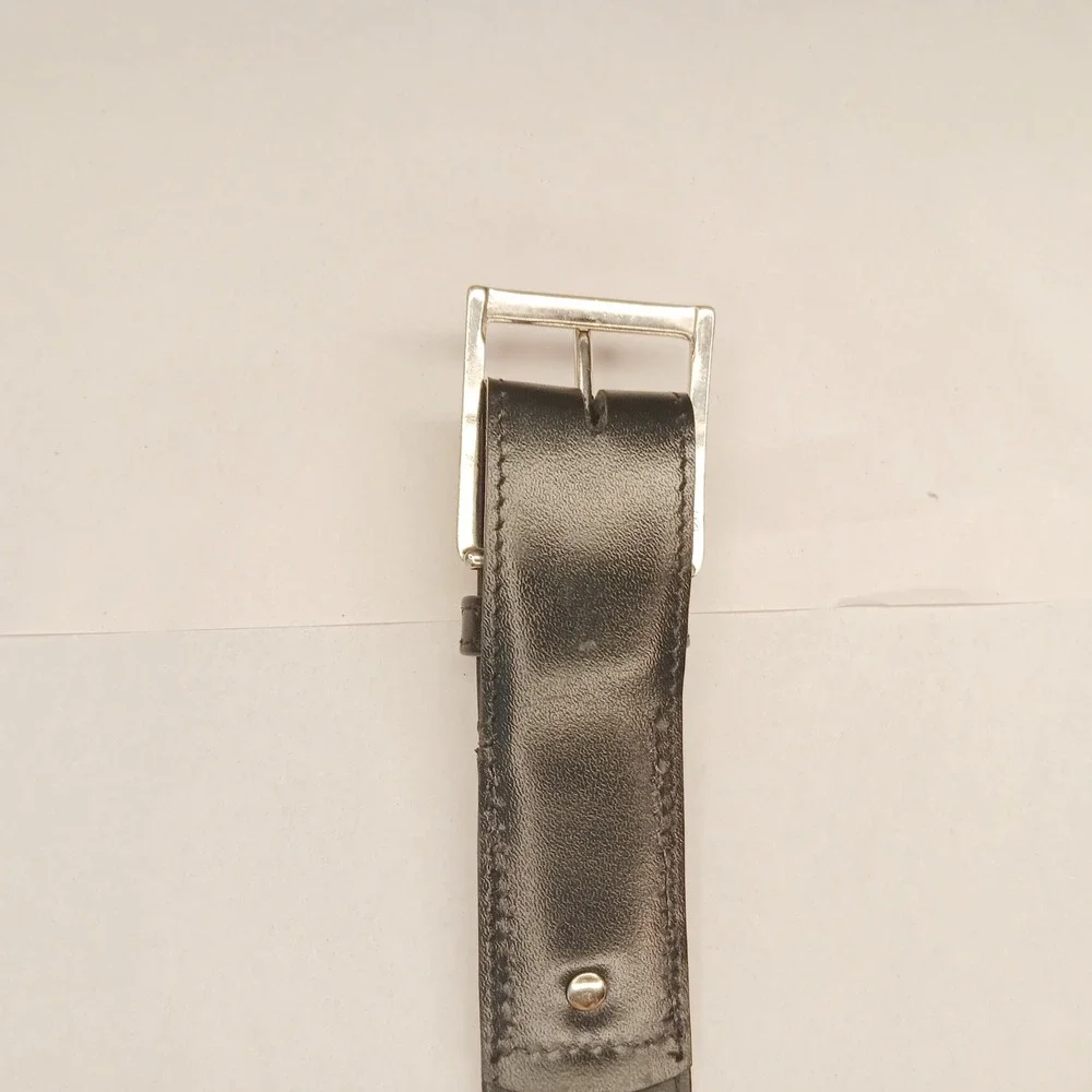 Lyntone Belt Mens 46 Black Good Glazed Aniline Leather Easy Stretch Made in USA